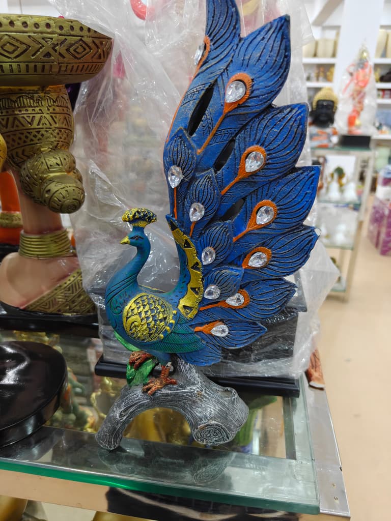 Peacock Feather Statue | Decorative | Wood | Blue