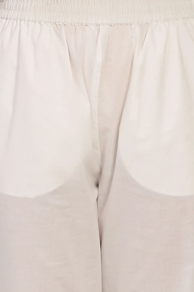 White Solid Embroidered Straight Pure Cotton Kurta, Straight Pant and Dupatta Set — photo 7