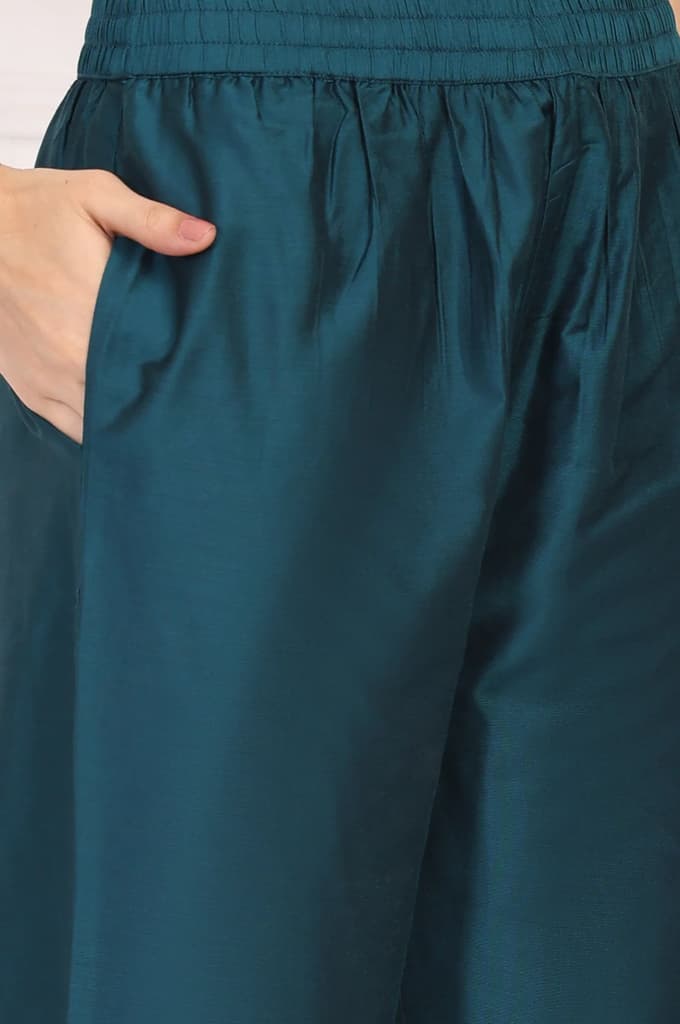 Teal Embroidered Straight Kurta with Straight Pants and Dupatta Set — photo 9