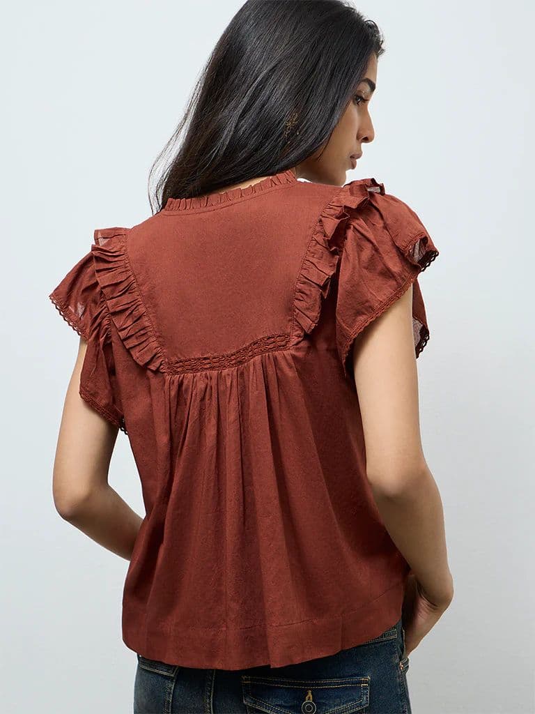 LOV Rust Ruffle-Detailed Cotton Top — photo 4
