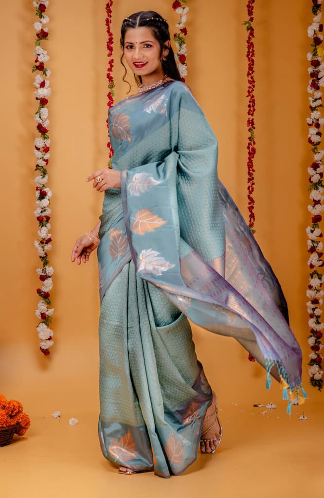 Mimosa Women's Woven Design Kanjivaram Style Art Silk Saree With Blouse Piece : SA00001760RMFREE — photo 5