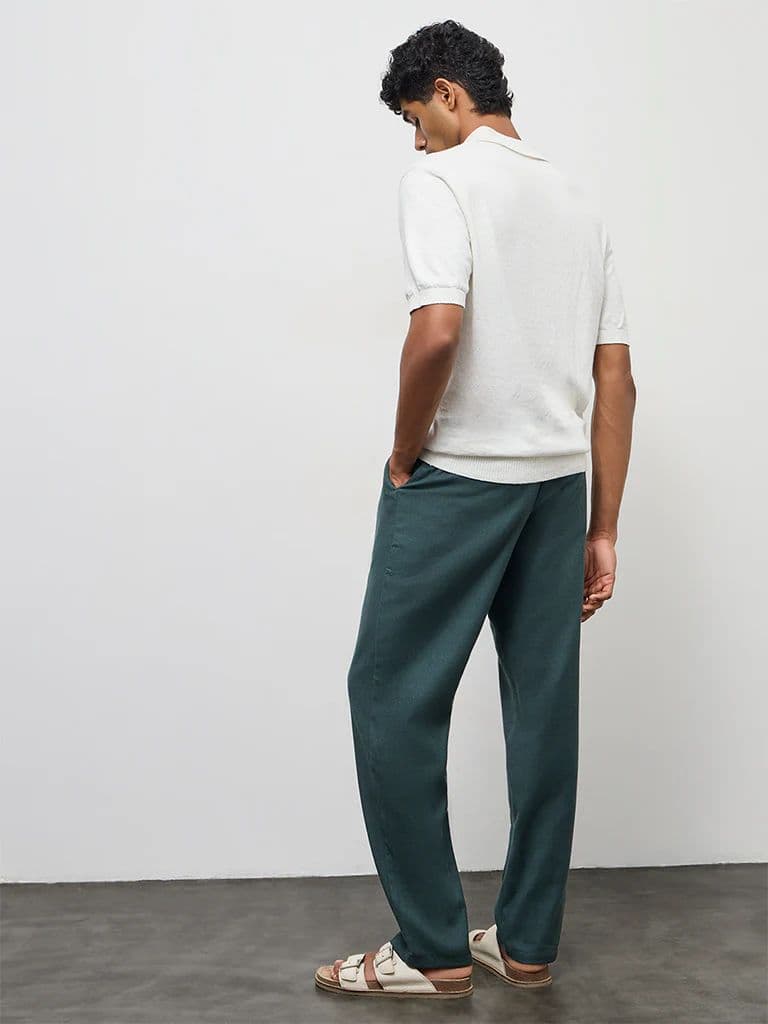 ETA Dark Teal Relaxed-Fit Mid-Rise Cotton-Blend Chinos — photo 4