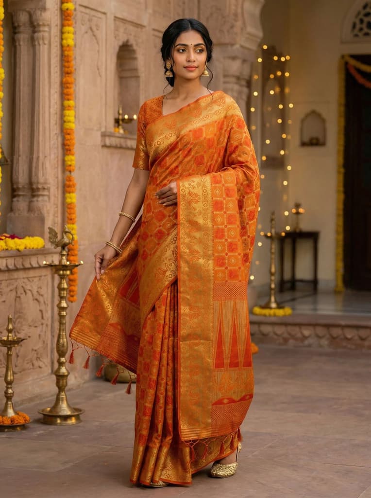 MIMOSA Women's Woven Design Patola Style Raw Silk Saree with Blouse Piece - Mustard ( SA00003139MSFREE ) — Default Title