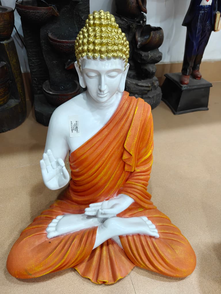 Buddha Statue | White | Wood | Orange