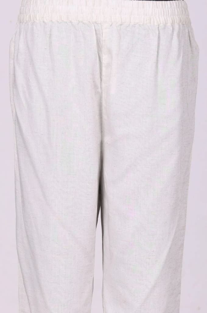 Off White Textured Rayon Blend Flared Kurta with Straight Pants Set — photo 6