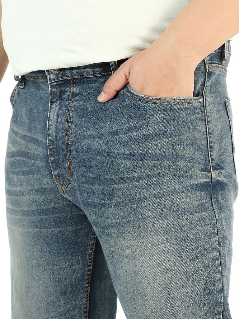 Plus Men's Blue Regular Fit Washed Jeans Stretchable — photo 5