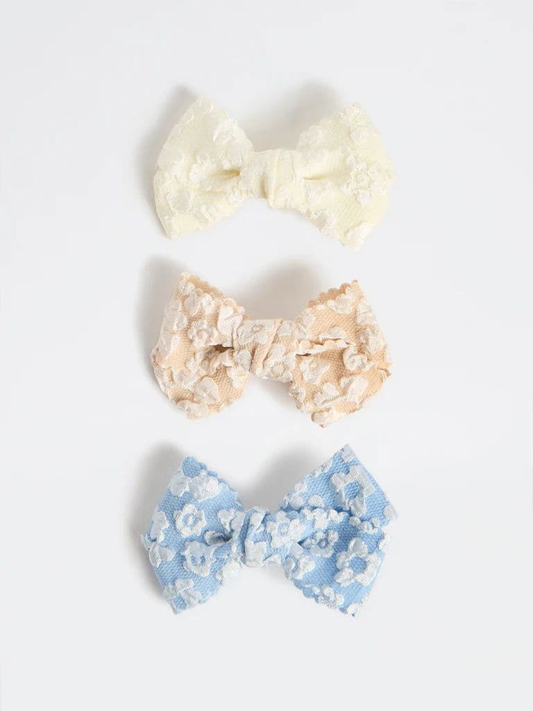 Westside Accessories Multi-Coloured Textured Bow Clips - Pack of 3