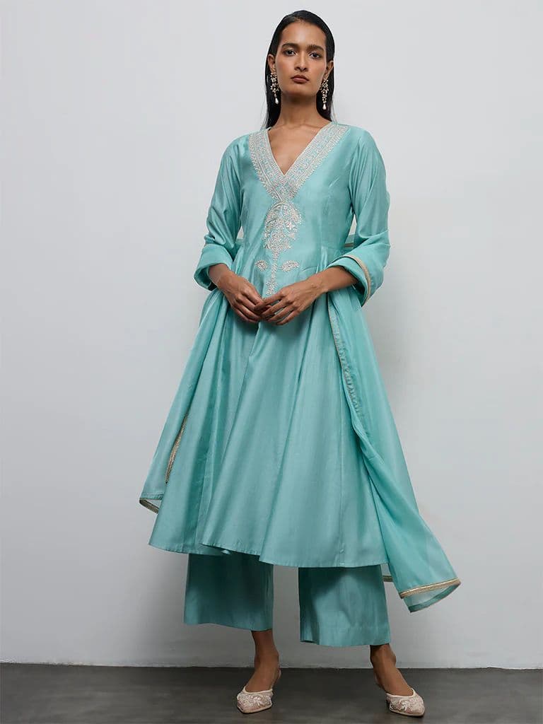 Vark Aqua Embroidered Anarkali Ethnic Set — photo 2