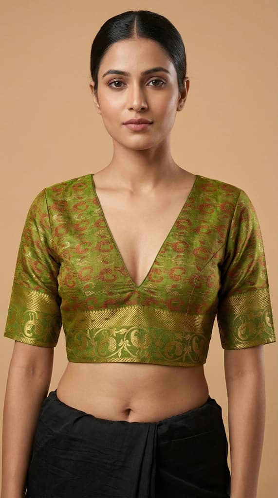 MIMOSA Women's Woven Design Patola Style Raw Silk Saree with Blouse Piece - Olive ( SA00003140OLFREE ) — photo 4