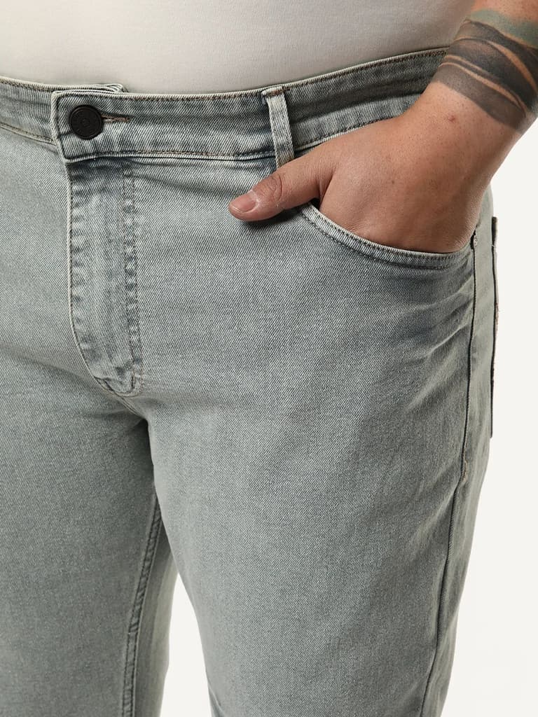 Plus Men's Ice Grey Bootcut Fit Mid Rise Acid Wash Jeans Stretchable — photo 5