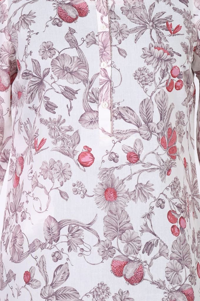 Off White FloralPrinted Rayon Straight Kurta with Lace — photo 2