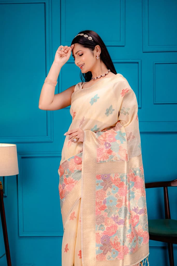 Mimosa Women's Woven Design Banarasi Style Art Silk Saree With Blouse Piece : SA00001785YLWFREE — photo 2