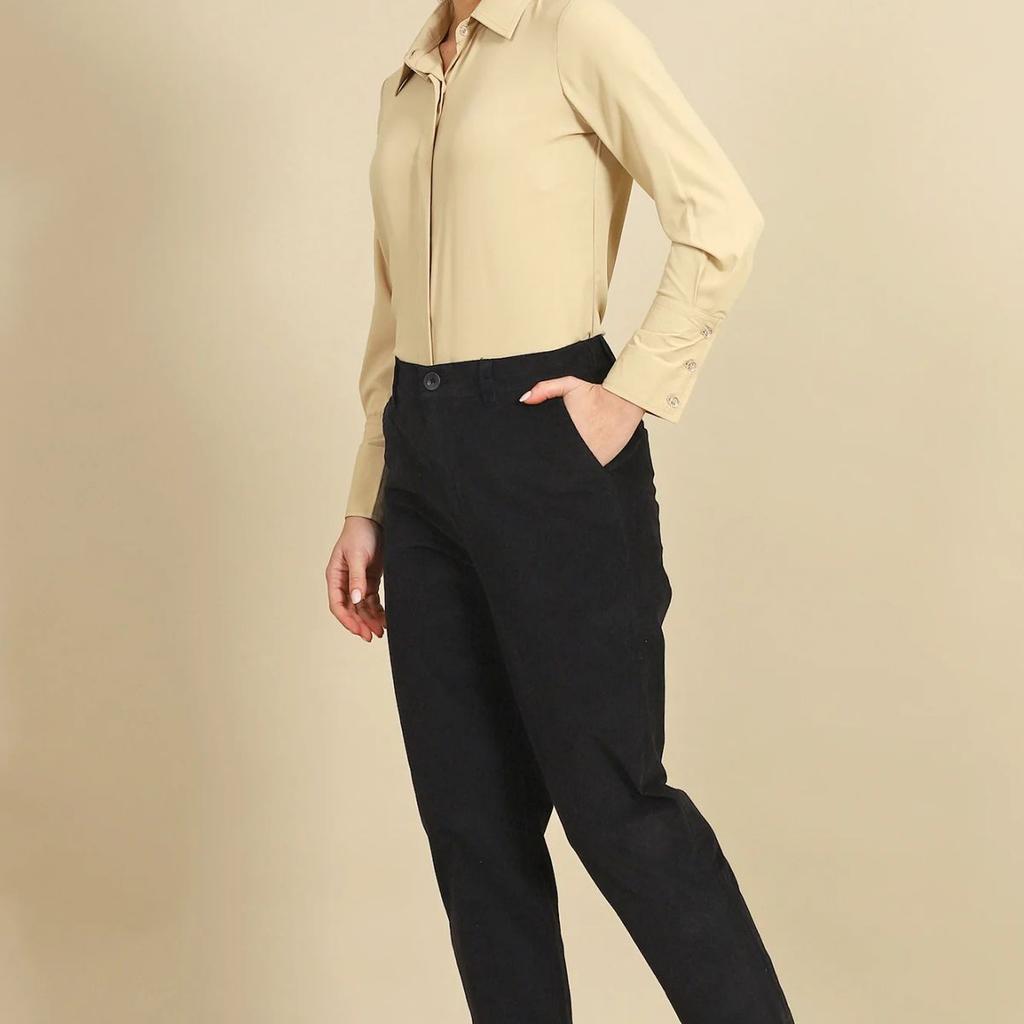 Navy Blue Solid Straight-fit Cotton Pants with YKK Zipper