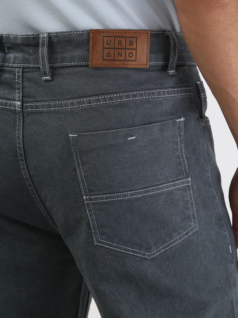 Men's Grey Straight Fit Washed Jeans Stretchable — photo 6