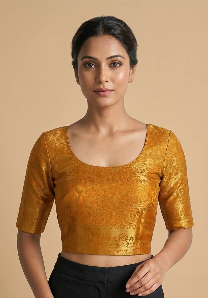 MIMOSA Women's Woven Design Kanjivaram Style Art Silk Saree with Blouse Piece - Mustard ( SA00003144MSFREE ) — photo 4