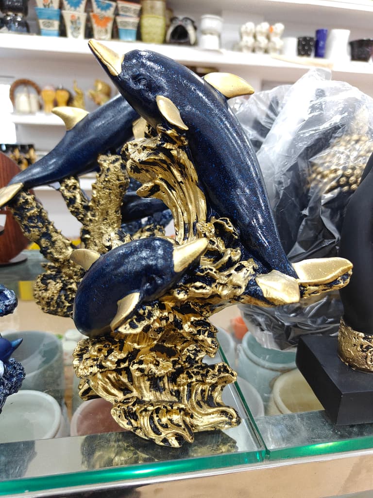 Blue Dolphin Statue | Decorative | Ceramic | Gold