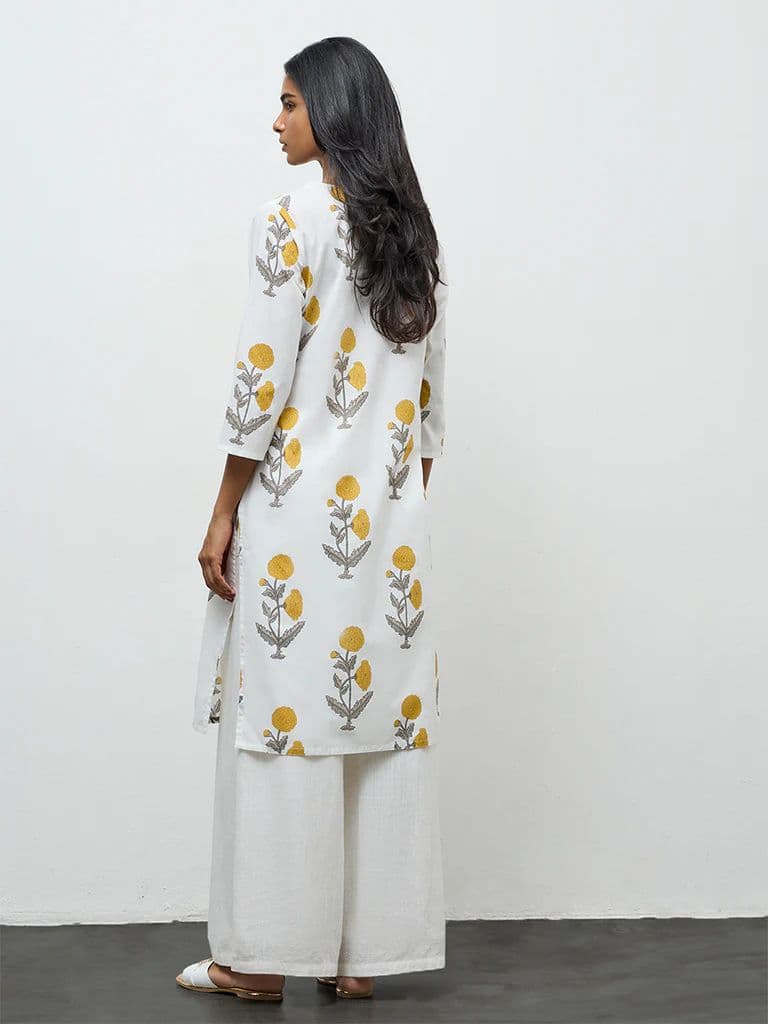 Utsa White Floral Pattern Cotton Straight Kurta — photo 4