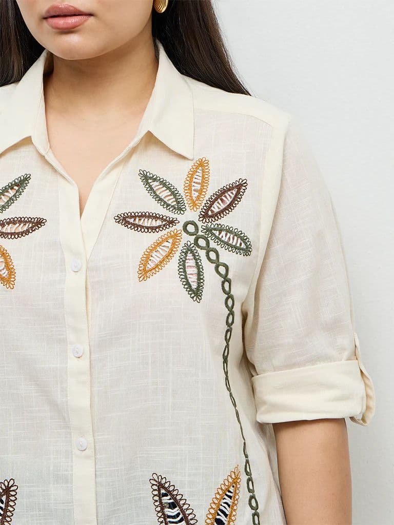 Gia Off-White Embroidered Cotton Blouse — photo 3