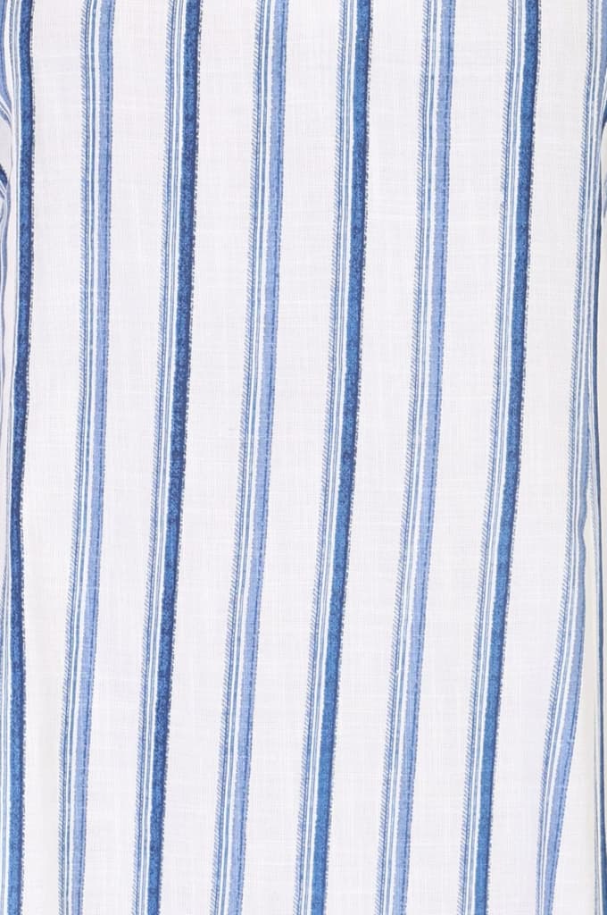 White Striped Floral Printed Noodle Straps Rayon A-line Western Dress — photo 3