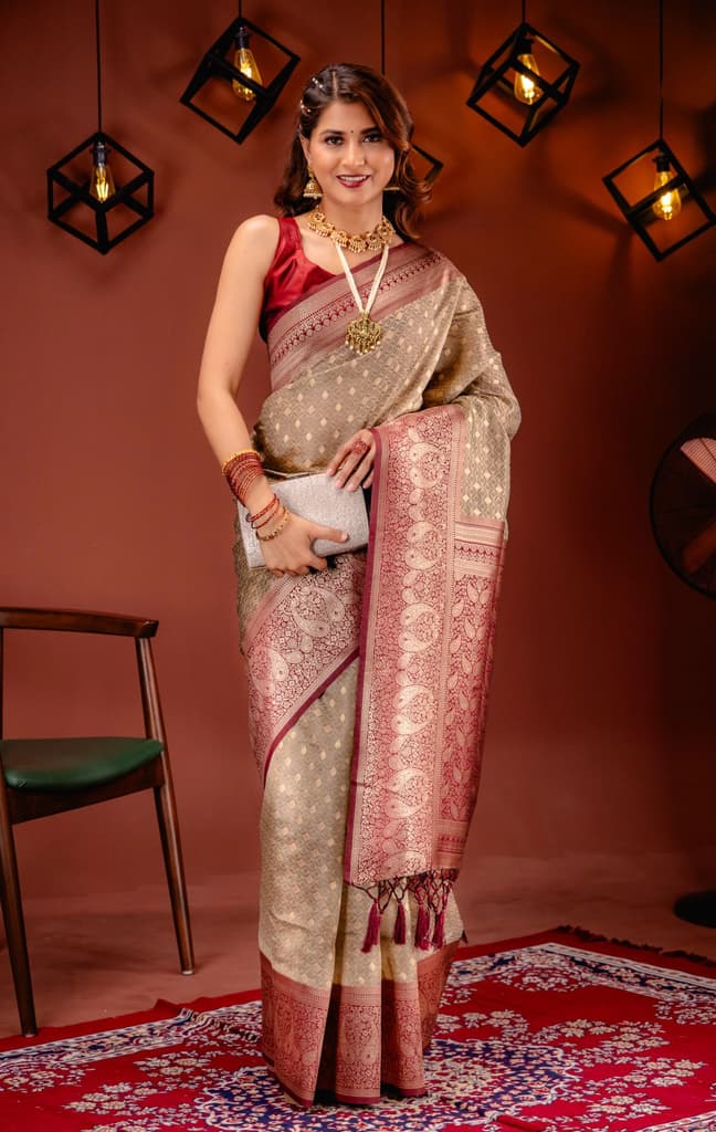 Mimosa Women's Woven Design Kanjivaram Style Art Silk Saree With Blouse Piece : SA00001612CKFREE — photo 5