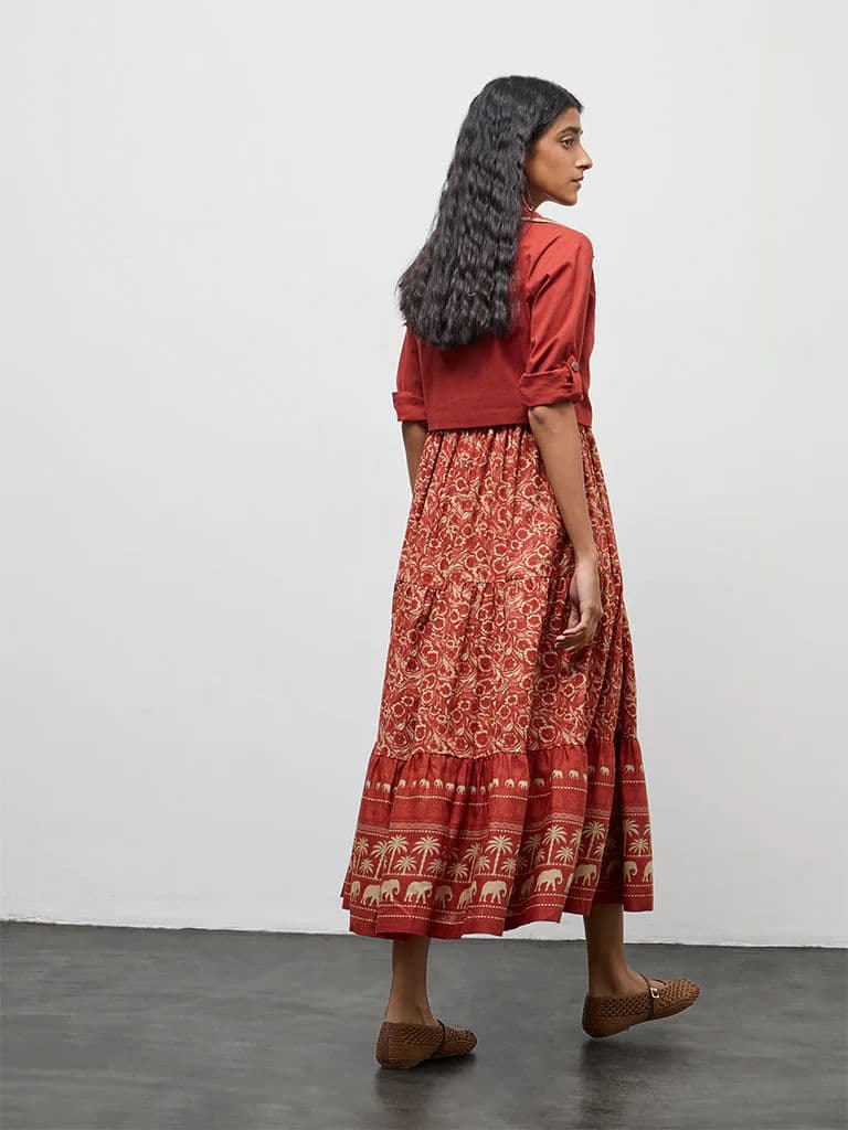 Bombay Paisley Rust Cotton Tiered Dress with Jacket Set — photo 4