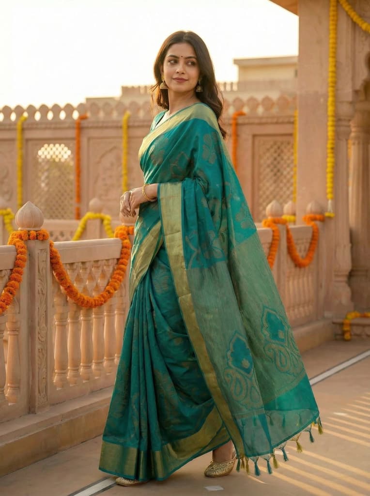 MIMOSA Women's Woven Design Mysore Silk Style Crepe Saree with Blouse Piece - Rama ( SA00003135RMFREE ) — photo 3
