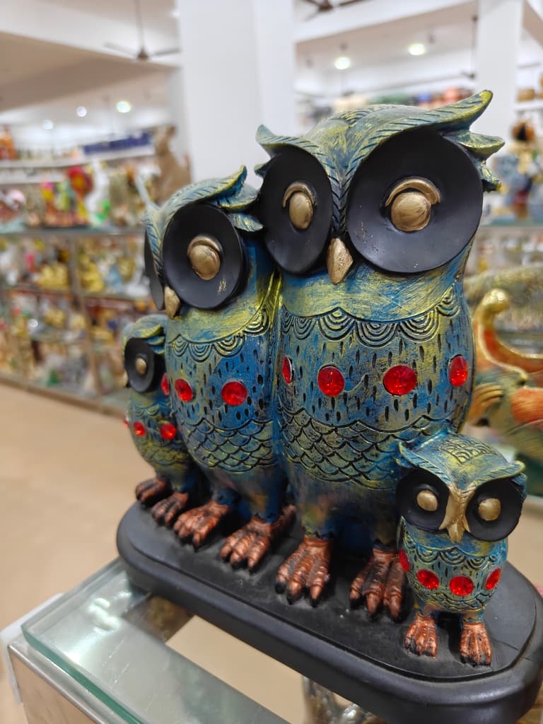 Owl Statue | Ceramic | Blue and Gold | Decorative