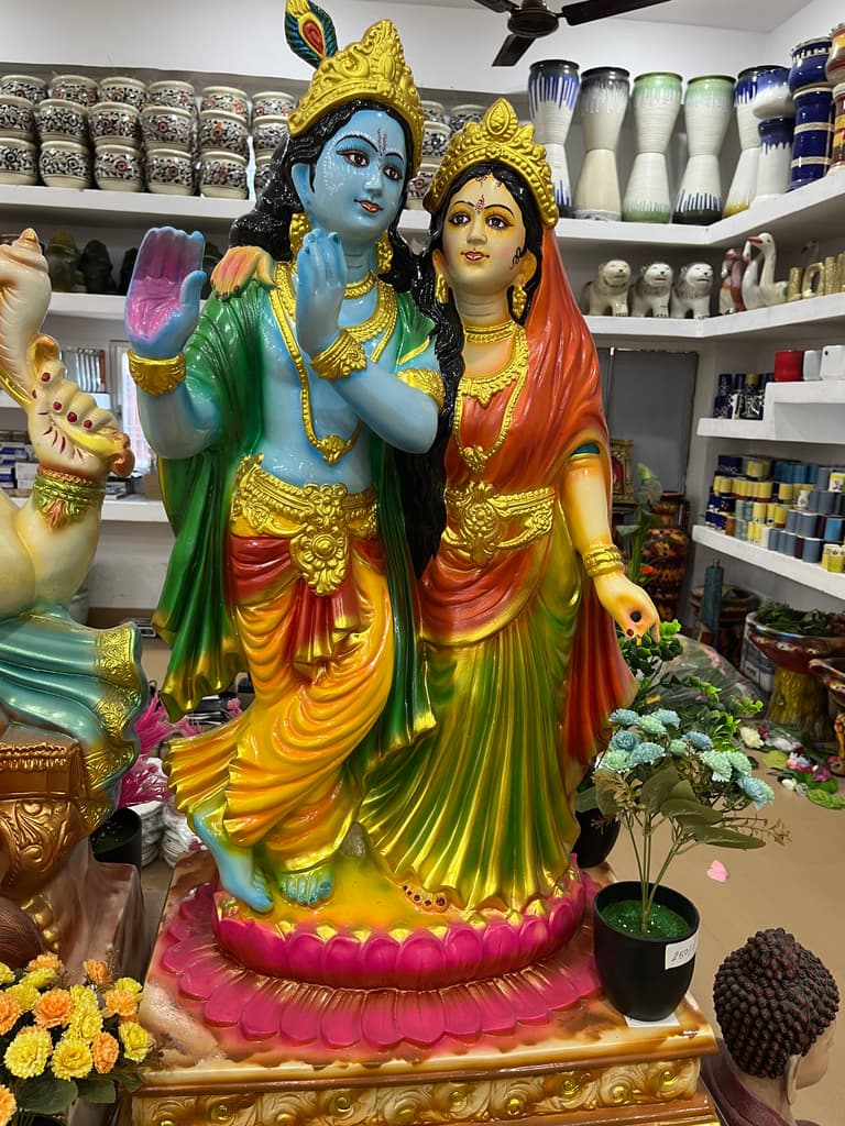 Hindu Deity Statue | Sculpture | Bronze | Gold, Yellow, Red, Green, Pink