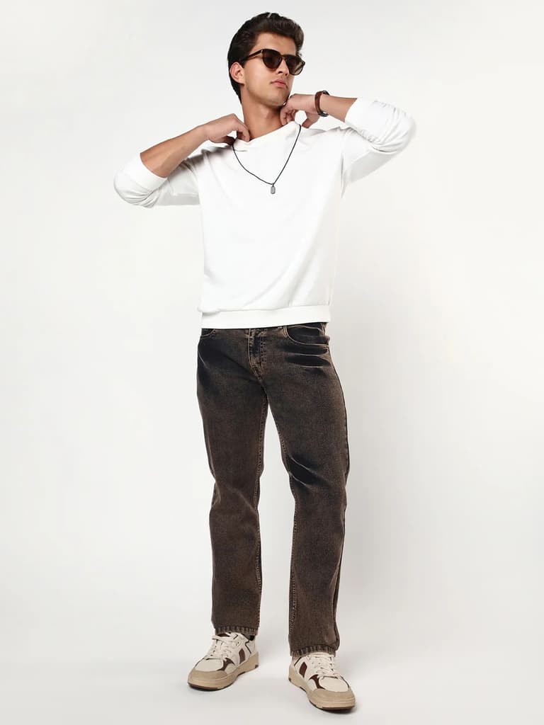 Men's Light Brown Regular Fit Acid Washed Denim Jeans Stretchable — photo 4