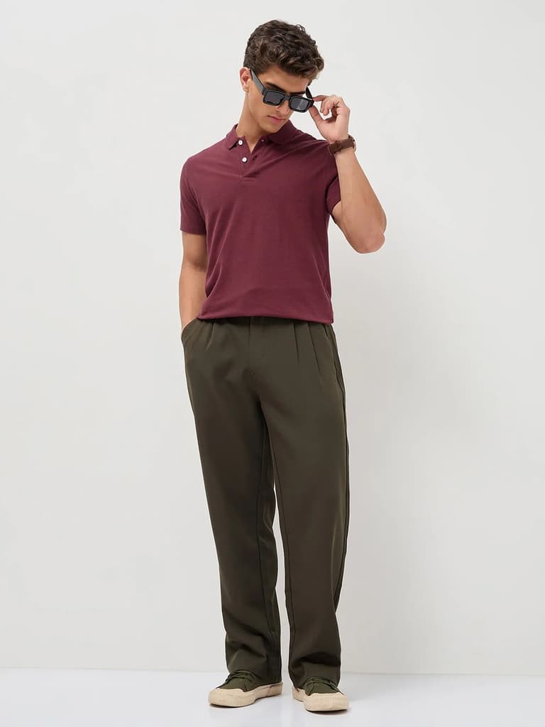 Men's Maroon Solid Regular Fit Half Sleeve Cotton Polo T-Shirt — photo 4
