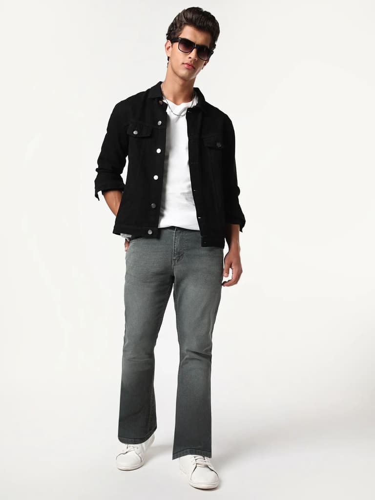Men's Grey Bootcut Fit Mid Rise Heavy Washed Jeans Stretchable — photo 5
