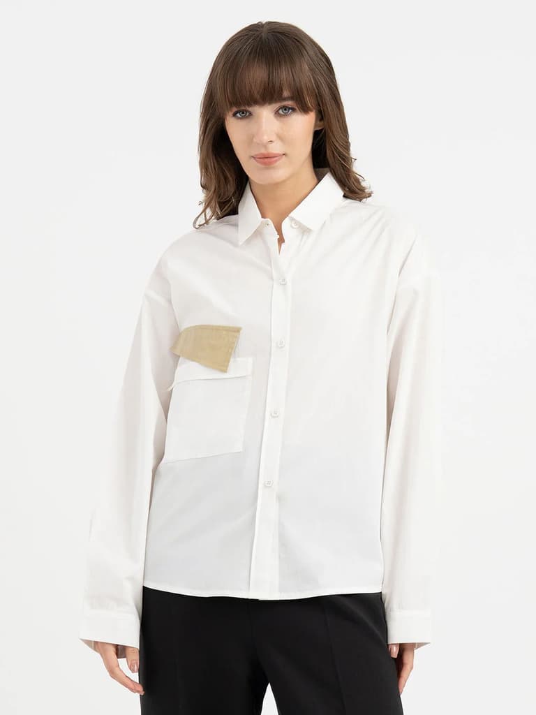 Shirts for Women in White | Applique Full Sleeve Shirt