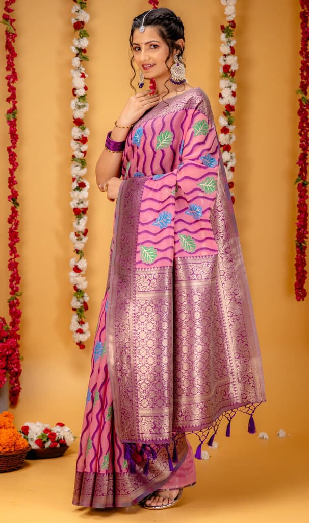 Mimosa Women's Woven Design Kanjivaram Style Art Silk Saree With Blouse Piece : SA00001600PNKFREE — photo 4