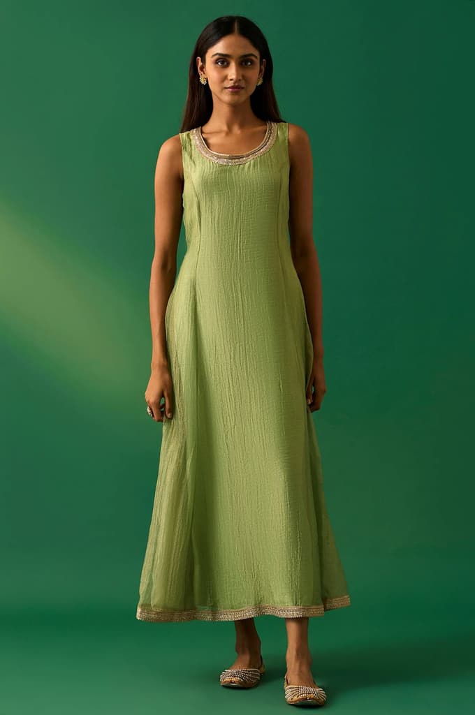 Green Embroidered Anarkali Dress with Churidar and Dupatta Set — photo 6