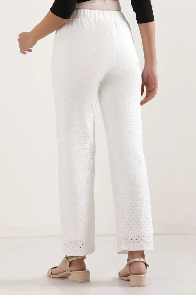 White Solid Straight Fit Palazzo With Elasticated Waist — photo 4