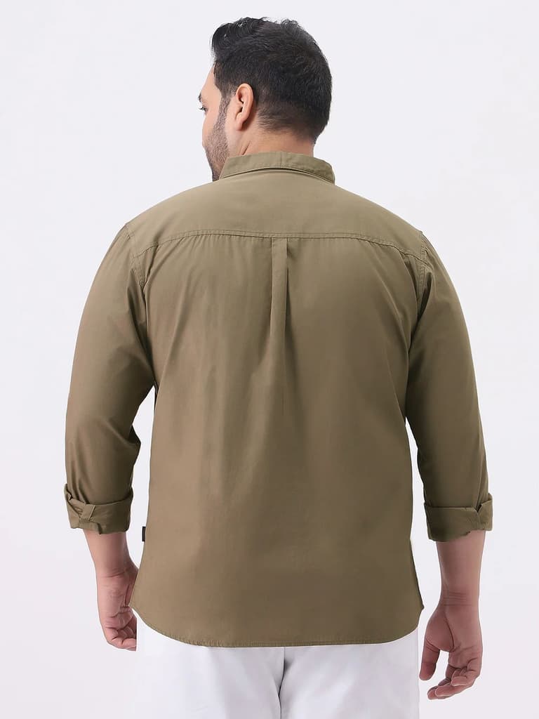 Plus Men's Olive Cotton Full Sleeve Regular Fit Casual Solid Shirt — photo 3