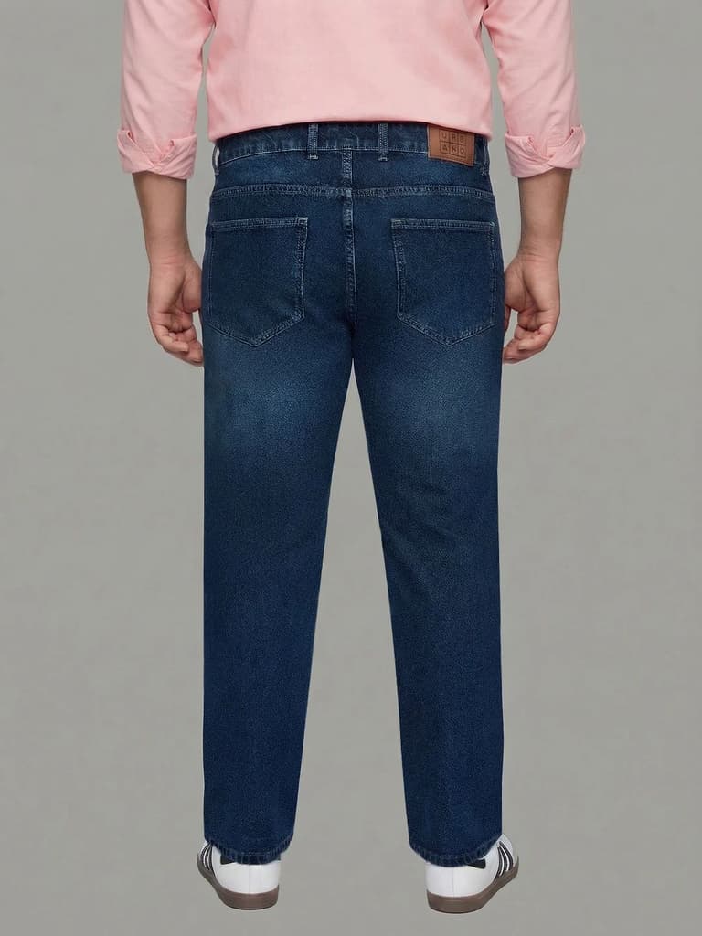Plus Men's Blue Relaxed Fit Washed Denim Jeans Non-Stretchable — photo 3