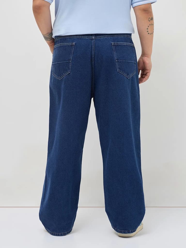 Plus Men's Blue Loose Baggy Fit Raw Washed Denim Jeans Non-Stretchable — photo 3