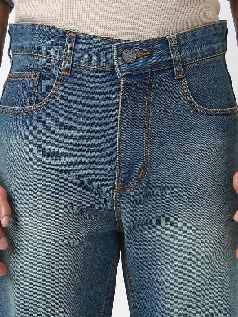 Men's Light Blue Straight Fit Washed Jeans Stretchable — photo 5
