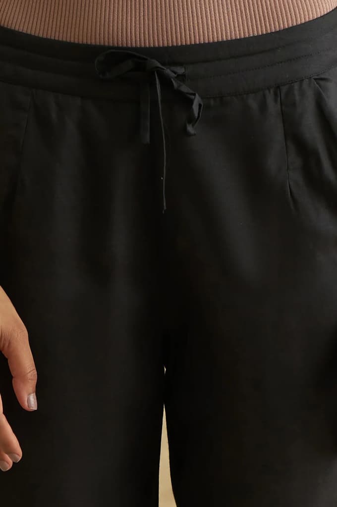 Black Thread Embroidered Silk Tussar Straight Pants — photo 6