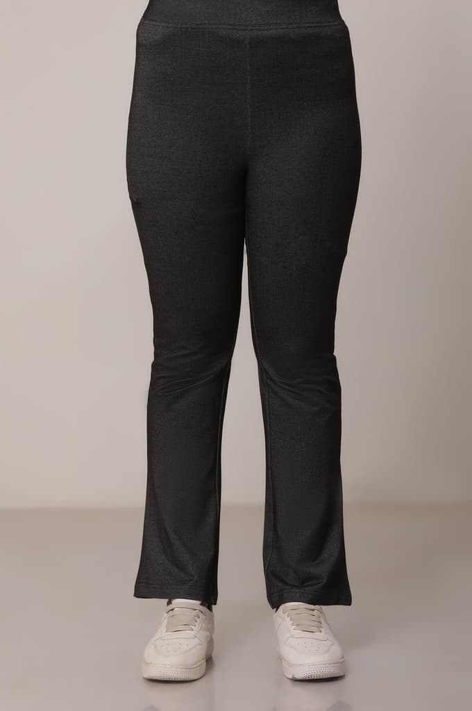 Black Solid Flared Cotton Pants — photo 6