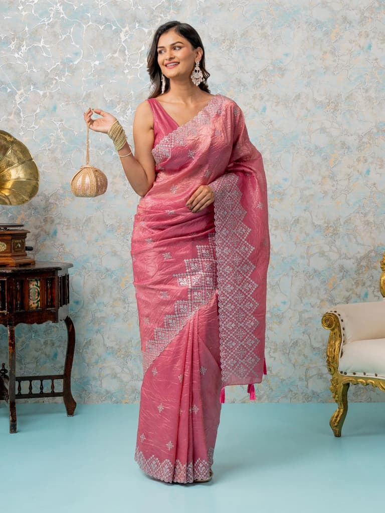 Mimosa Women's Woven Design Banarasi Style Tissue Crush Saree With Blouse Piece : SA00002015STFREE — photo 5