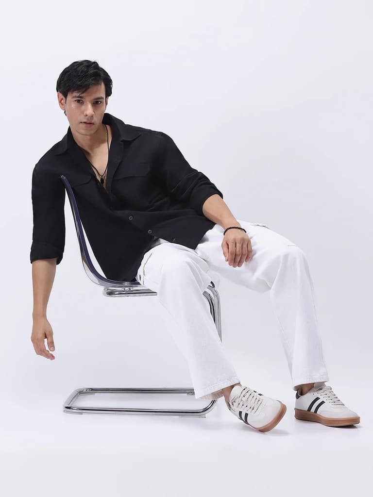 Men's Black Cotton Full Sleeve Relaxed Fit Shacket with Utility Pockets — photo 4