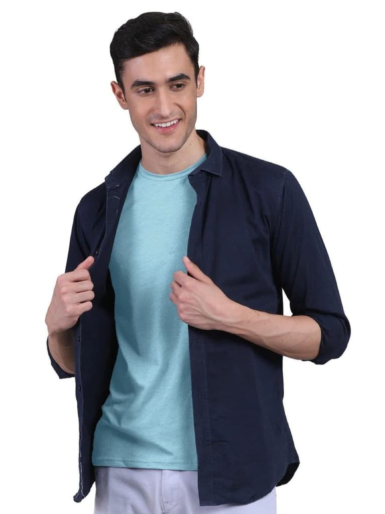 Men's Half Sleeves Bamboo Undershirts (Loungewear & Sleepwear)- Pack of 1 — Chalk Blue / S / Men