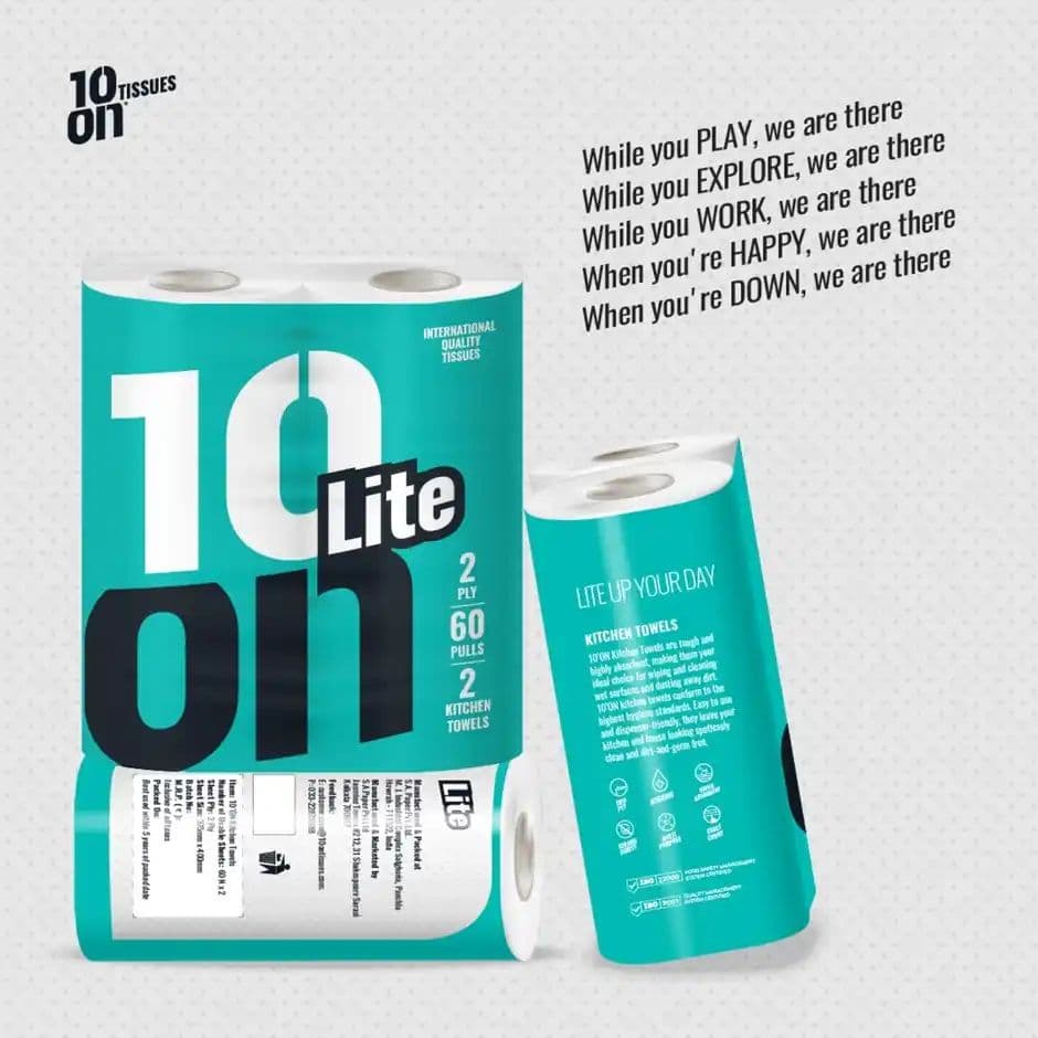 10'ON Lite Kitchen Towel Pack | 60 Pulls x 2 Roll — photo 2