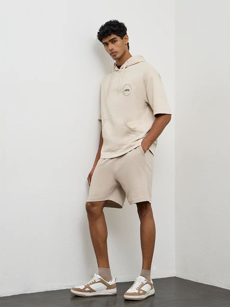 Nuoflexx Light Beige Printed Relaxed-Fit Cotton-Blend Hoodie — photo 2