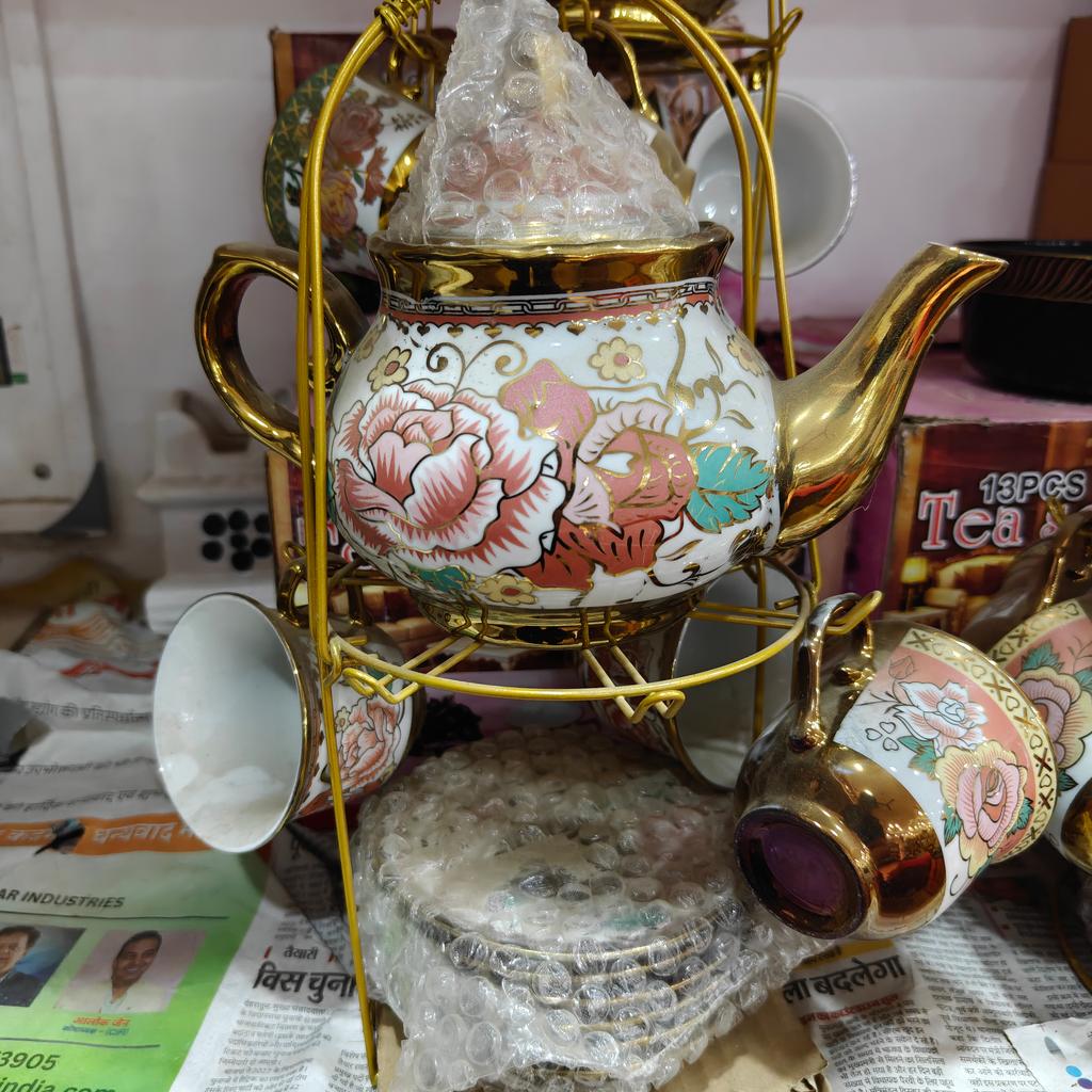 Gold Tea Kettle | Kitchen Decor | Ceramic | Pink