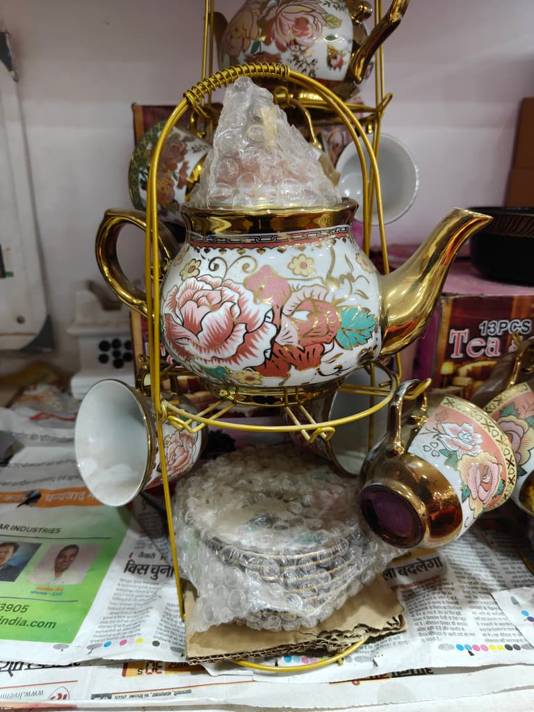Gold Tea Kettle | Kitchen Decor | Ceramic | Pink