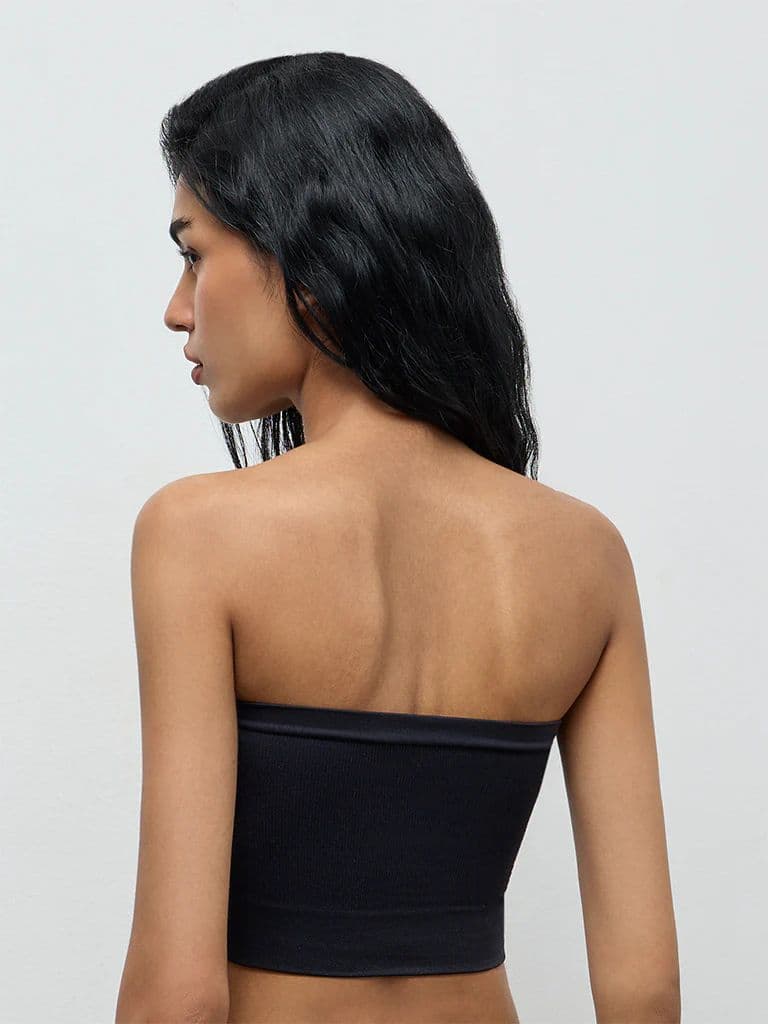 Superstar Black Ribbed Seamfree Padded Bandeau Bra — photo 4