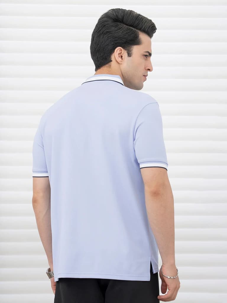 T Shirts for Men in Blue | Jacquard Collar Polo T Shirt — photo 3